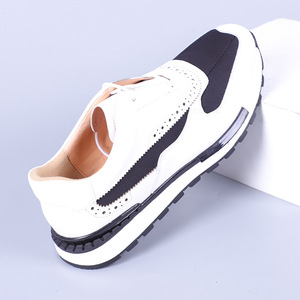 Men's Genuine Leather Walking Shoes <b>Round</b> Toe Low Heel <b>Cushioned</b> Rubber Outsole Mixed Colors Patchwork Design - Product Image 3