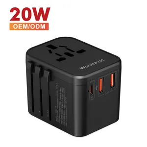 Wontravel 10A כפול Usb דק שלושה יציאות מתאם נסיעות תקע נסיעות ברחבי העולם מתאם נסיעות אוניברסלי PD 20W