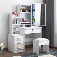 Coiffeuse de chambre en MDF style crème avec miroir, tabouret et armoire tout-en-un, multifonction, démontable, compacte