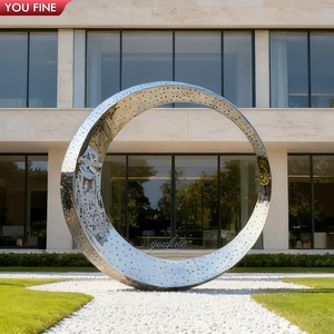 <span class=keywords><strong>Sculpture</strong></span> <span class=keywords><strong>de</strong></span> <span class=keywords><strong>jardin</strong></span> <span class=keywords><strong>contemporaine</strong></span> YOUFINE, grande <span class=keywords><strong>sculpture</strong></span> circulaire en acier inoxydable poli, finition miroir - Product Image 2