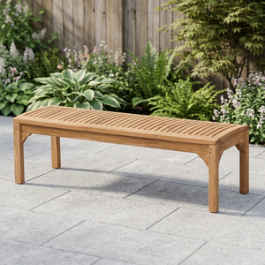 Banco de teca minimalista moderno sin respaldo Qirana Furniture de 150 cm, duradero, ecológico, para uso en exteriores, gimnasios, hoteles y piscinas. - Product Image 2