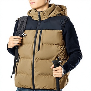 Gilet matelassé sans manches à capuche pour homme, couleur unie, coupe décontractée, coupe régulière, coupe-vent, réversible, respirant, polyester, beige, hiver - Product Image 5
