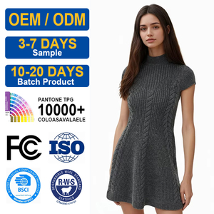 Produttore di <span class=keywords><strong>Abbigliamento</strong></span> OEM ODM, Abito Casual da Donna Elegante <span class=keywords><strong>Naturale</strong></span> a Linea A, Vestito Midi in Maglia con Collo Tondo e Maniche Corte - Semplice Tinta Unita - Product Image 1