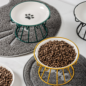 Prato Elevado de Cerâmica para Gatos com Suporte de Metal, Tigela Elevada para Ração de Animais de Estimação, Comedouro para Gatos e Cães Pequenos - Product Image 4