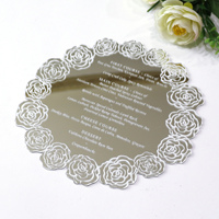Invitaciones de Boda de Lujo con Espejo Plateado y Flores, Tarjetas de Menú de Acrílico con Espejo e Impresión Personalizada