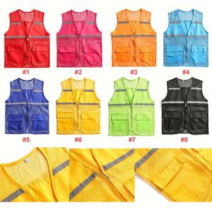 Gilet réfléchissant personnalisé promotionnel avec logo pour les travaux de construction et d'ingénierie, vêtements de travail multi-poches avec fermeture éclair, gilet de sécurité au travail - Product Image 2