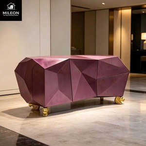 Buffet de luxe haut de gamme à <span class=keywords><strong>miroir</strong></span> géométrique diamanté avec base dorée pour salon, salle à manger, rangement, idéal pour villa et projets hôteliers - Product Image 4