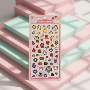[Sowony Playground] 3D Waterproof PVC Popcorn <b>Stickers</b> Fresh Fruits Cute Juicy <b>Sticker</b> Sheet <b>for</b> Diary Planner <b>Laptop</b> Phone - Product Image 3