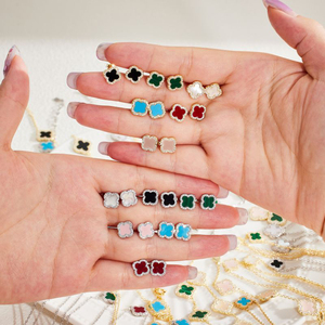 Bracciale con ciondolo in argento S925 con 5 motivi a 4 foglie <span class=keywords><strong>di</strong></span> trifoglio in pietra naturale <span class=keywords><strong>di</strong></span> marca <span class=keywords><strong>di</strong></span> trifoglio Set <span class=keywords><strong>di</strong></span> gioielli da <span class=keywords><strong>donna</strong></span> - Product Image 5