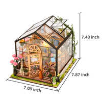 Kit de maison de poupée miniature DIY serre florale avec lumière LED, kit de fabrication de maison miniature pour cadeau