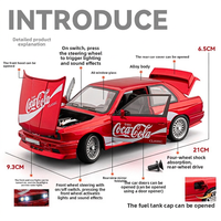 Modelo de Coche Deportivo Clásico Rojo de Aleación Fundida a Presión a Escala 1/24 con Diseño de Coca-Cola, Capó, Puertas y Maletero Abribles, Tapa de Combustible, Sonido y Luces, Juguete