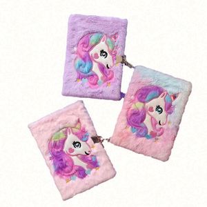 Wholesale School Stationery Colorful Furry Soft Touch Plush Fabric Unicorn Cover Cute Sewing Binding Simple Lined Kids <b>Notebook</b> - Product Image 3