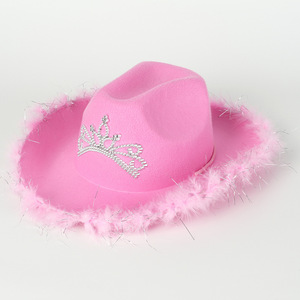 Sombrero de Vaquero de Lujo con Borde Esponjoso y Corona de Cristal Brillante, Novedad 2026, Pieza Impresionante para Uso en Festivales de Negocios - Product Image 4