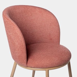 Fauteuil de salle à manger en <span class=keywords><strong>tissu</strong></span> <span class=keywords><strong>rose</strong></span> |   <span class=keywords><strong>Chaise</strong></span> de style <span class=keywords><strong>scandinave</strong></span> avec impression bois par transfert thermique et pieds en métal - Product Image 5