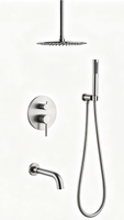 Ensemble de douche encastré en acier inoxydable nickel brossé de style moderne avec deux fonctions, douche cascade pour salle de bain