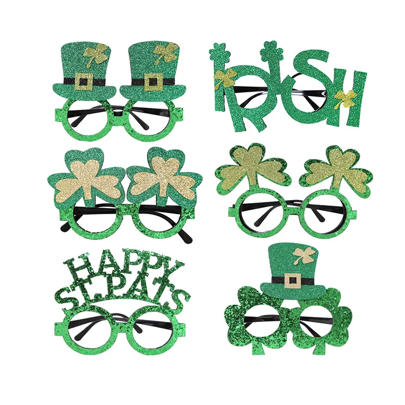 Kacamata St Patrick'Day Hijau Bingkai Shamrock Pesta Irlandia Dekorasi Semanggi untuk Hari St Patrick'