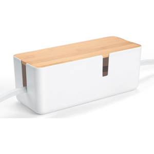 Cable Management Box with Bamboo Lid White Cable Box Small Cord Hider Organizer Box to Conceal Surge Protector Desk TV Wires - Product Image 1