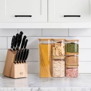 Juego de 6 Recipientes de Vidrio Cuadrados para Almacenamiento, con Tapas de Bambú, Herméticos, para Cocina y Despensa, Venta al Por Mayor - Product Image 3