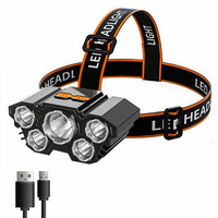 Lampe torche à 5 LED rechargeable avec batterie intégrée, lumière puissante, camping, aventure, pêche, lampe frontale