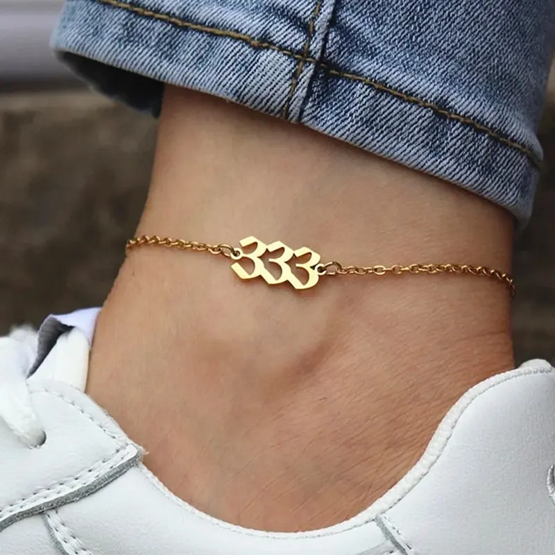 Angel Number Anklet Custom 111-999 Devil Number Pendant 18K Gold Plated Stainless Steel Foot Jewelry Women Anklets