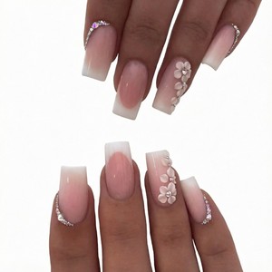 Ongles artificiels en gel souple faits à la main, design français, 30 pièces, carrés, couvrance totale, réutilisables avec colle, haute qualité, vente en gros - Product Image 3