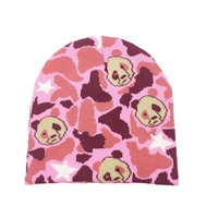 Gorros de punto unisex ecológicos personalizados con estampado completo, sin puño, holgados, estilo slouchy, con diseño de calavera, para playa