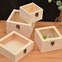 Caja pequeña de madera de 2 piezas con tapa con bisagras, ventana  transparente, caja de madera de recuerdo natural, caja de regalo de boda,  caja de