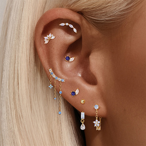 Pendiente de Plata de Ley S925 con Borla de Aguamarina en Forma de C, Diseño Moderno, 18k, para Mujer - Product Image 2