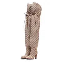 Stivali sopra il ginocchio con tacco alto da donna stampati stivali da donna con personalità in passerella invernale scarpe stringate regolabili di grandi dimensioni