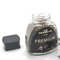 Récipient de pot de café en verre instantané vide transparent de 100G avec le couvercle noir en plastique