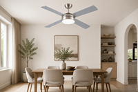Ventilateur de plafond 52 pouces à 4 pales avec lumière, commande directe RTS, corps nickelé moderne et minimaliste, pales argentées JSY-4002