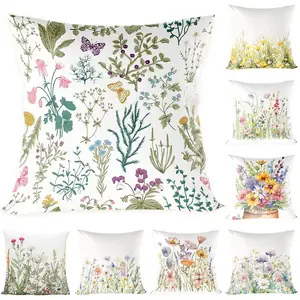 Decorative Flower Cushion Cover 45*45 cm Printing Polyester Throw Pillow Case Soft Pillowcase Home Sofa Decoration