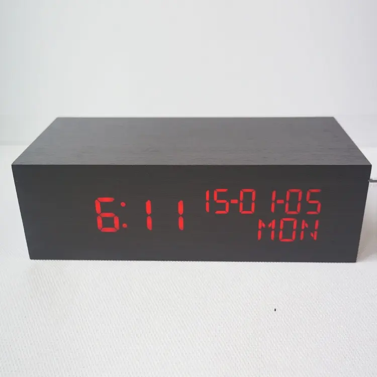 new design LED MDF wooden calendar workday alarm clock