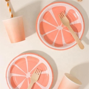 DAMAI Custom Yellow&<b>orange</b> Lemon <b>Paper</b> Plates Dinnerware Cutlery Tableware Set Children's Birthday Tableware - Product Image 1