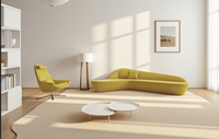 Fauteuil simple nordique Biaoguan, moderne, en tissu, avec pieds en métal, fauteuil inclinable de détente, accoudoirs bas et souples, structure en bois massif, pour salon
