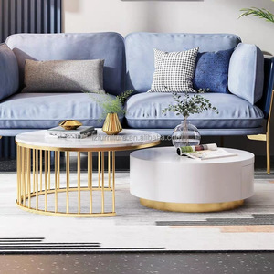 Luxury Round <b>Nesting</b> <b>Coffee</b> <b>Table</b> <b>Set</b> of 2 Sintered Stone Top Gold Stainless Steel Frame with Storage Drawer For Living Room - Product Image 5