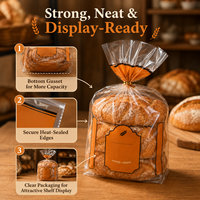 Sac à pain en plastique transparent LDPE de qualité alimentaire, résistant, avec fermeture à languette, pour boulangerie commerciale