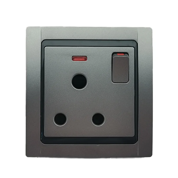 Quality Assured SASO CE Certificate BS Double Plate Silver Switch 15A Round Pin Plug Switch Socket Factory From China