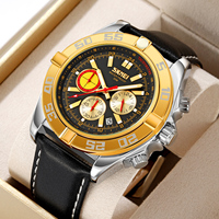 Montre à quartz pour homme, luxe, alliage, cadran en verre, six aiguilles, chronographe étanche, mouvement à quartz, bracelet en cuir doré, aiguilles lumineuses