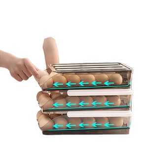 RSC-Kitchen Egg Storage Box Drawer Refrigerator Auto Scrolling Plastic Fresh Storage Egg Box Holder With Lid