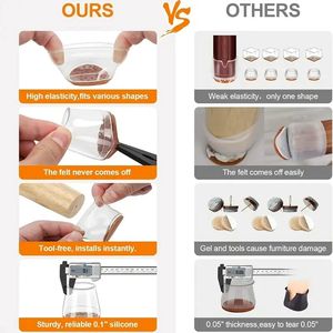 Protecteurs de sol pour pieds de chaise, capuchons en silicone transparent avec coussinets en feutre, protégez les coussinets de carrelage en bois capuchons de meubles réduisant le <span class=keywords><strong>bruit</strong></span> - Product Image 4