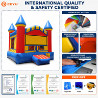 Castillo Inflable Ceyu de Cuatro Torres con Ventanas de Malla, Rojo, Azul y Amarillo, para Jardín, Fiestas Infantiles al Aire Libre