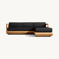 Ensemble de canapés modulaires d'extérieur en bois Hangkai avec coussins, canapés de jardin en teck en forme de L, meubles imperméables, canapé en teck