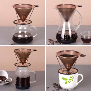 Verser sur le goutteur de café <span class=keywords><strong>filtre</strong></span> à café en acier inoxydable sans papier <span class=keywords><strong>filtre</strong></span> à cône en métal <span class=keywords><strong>cafetière</strong></span> à tasse unique avec support antidérapant - Product Image 4