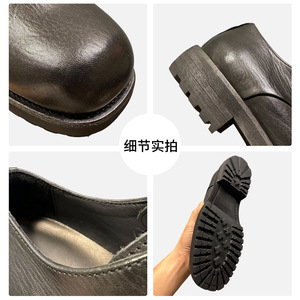 Zapatillas de Cuero para Hombre, Negras, Tacón Medio, Cordones Delanteros, Color Sólido, Casuales, Primavera Verano 2025, Modernas, Transpirables y Ligeras - Product Image 5