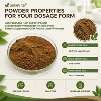 Extrait de racine d'Ashwagandha en poudre, avec 5% de Withanolides standardisés, supplément d'extrait végétal en vrac, OEM, marque privée, vente en gros