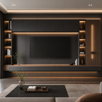 Meuble TV mural contemporain minimaliste en contreplaqué noir, gain de place pour salon, approvisionnement en gros pour projets OEM de luxe