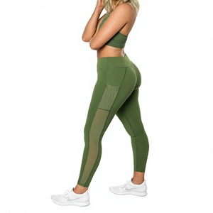 Ensemble de vêtements de sport de yoga taille haute personnalisé pour femmes, en Spandex/Nylon, sans couture, séchage rapide, soutien élevé, avec leggings et soutien-gorge dos nageur - Product Image 4