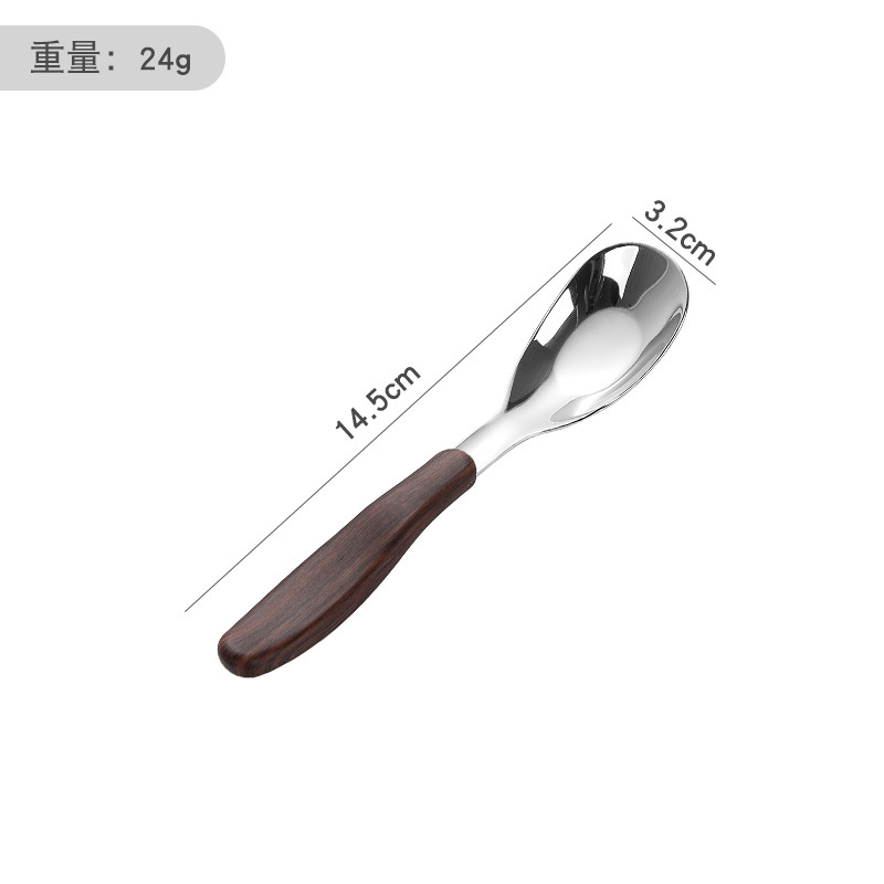 Wood grain 1810 steel flat-bottomed children apos;s spoon