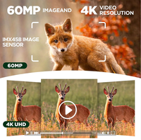 Caméra de chasse 60MP 4K, piège photo/vidéo solaire extérieur infrarouge à large champ de vision avec détection de mouvement pour la chasse
